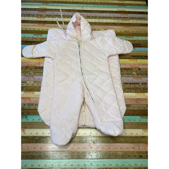 VINTAGE Baby Girl Quiltex Snowsuit Pink Quilted Zip Sleep Sack Bunting Newborn - Picture 2 of 13